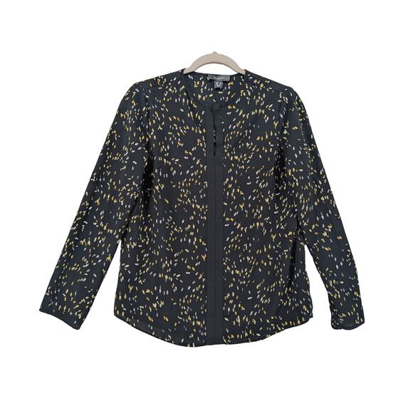 Primark Dotted Blouse 4 Black Yellow Split VNeck Long Sleeves Staple Printed Top - Picture 1 of 9